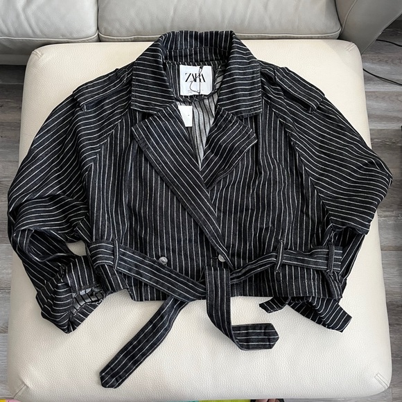 Zara Women’s Cropped Striped Denim Jacket - Size XL - Picture 6 of 12